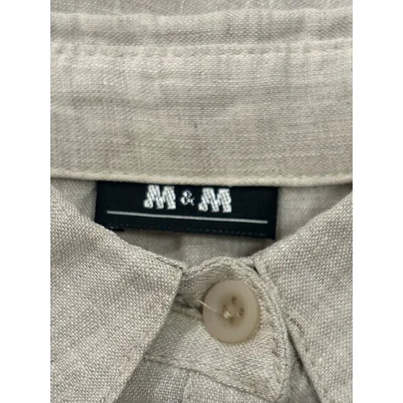 M&M 100% Linen Button Front Blouse Beige Italy 3/4 Sleeve 48 L - Picture 6 of 10